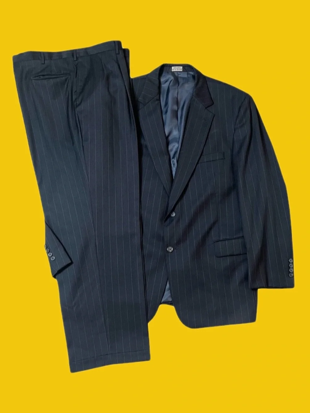 Jos. A. Bank Signature 100% Wool Navy Pinstripe Suit 46R 40x30